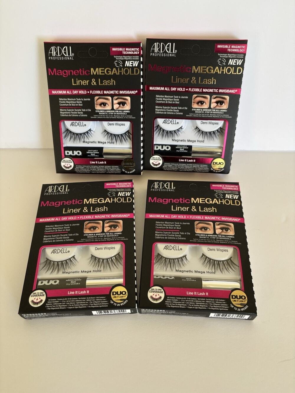 4PK Ardell Professional DEMI WISPIES Magnetic Megahold Liner & Lash NEW
